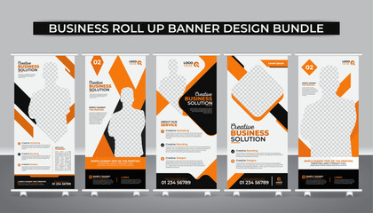 Modern Corporate Roll-Up Banner and Rack Card Design bundle, business agency business pull up vertical display banner, luxury creative rollup, pull up banner template design, 5 set collection
