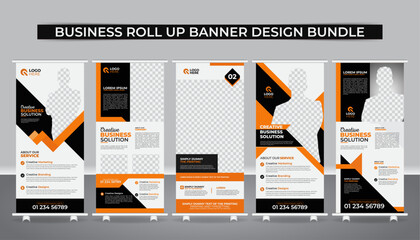 Professional Business Roll-Up Banner and Rack Card bundle, business agency business pull up vertical display banner, luxury creative rollup, pull up banner template design, 5 set collection
