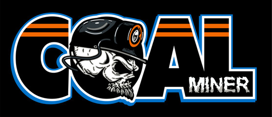 coal miner logo team design with skull wearing a hard hat