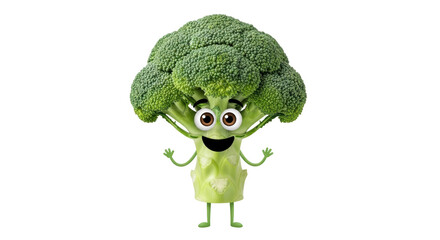 Isolated Whimsical Broccoli Character with Googly Eyes and Smiling Face