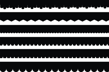 Scalloped edge. borders and.and framemodern brutalism forms. vector silhouettes with seamless.pattern of waves. stripe, tape collection isolated on. white background
