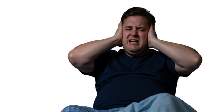 Worried Man Covers Ears From Loud Noise Transparent Background