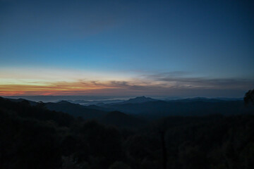 Horizon sunset in the mountains at national park in northern Thailand 