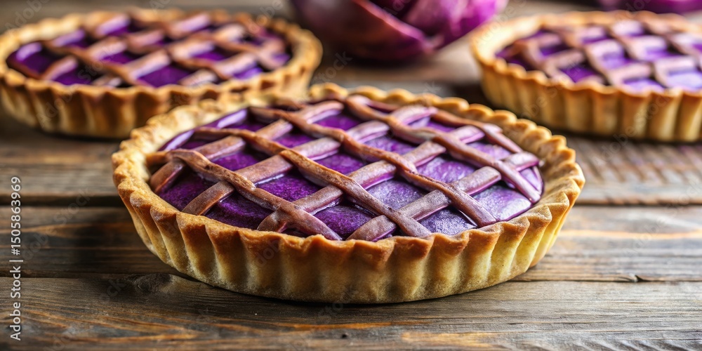 Aufkleber a close-up of a homemade purple pie with a lattice crust, showcasing its deliciousness and inviting 