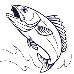Line Art Snapper Fish Illustration with Detailed Fin and Scale Design