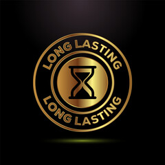Long lasting icon design illustration. Durability sign symbol in gold color style