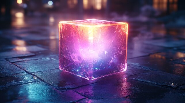 Glowing cube in urban setting