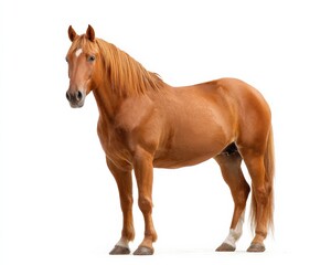 Naklejka premium Chestnut horse standing against a white background.