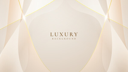 Luxury cream abstract background with golden lines. Elegant wave shapes for premium design, wedding invitation, business card, cosmetic branding, and stylish product packaging.