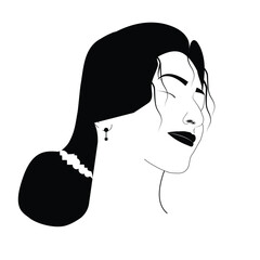 woman head in profile.Female face profile, black outline avatars,anonymous portrait with hairstyle vector