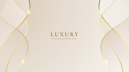 Luxury cream abstract background with golden lines. Elegant wave shapes for premium design, wedding invitation, business card, cosmetic branding, and stylish product packaging.