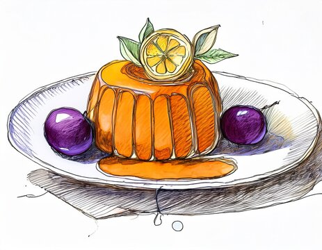 sketch ink line watercolor food caramel tangerine plum lemon