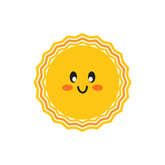 Vector cute smiling suns with face. Funny childish suns in flat design. Childish sunshine emoji. Baby suns with sunbeams.eps10