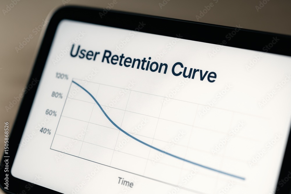 Poster user retention curve graph analyzing trends over time in digital user engagement and interaction
