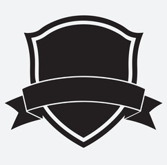 ribbon with shield icon silhouette vector art illustration, shield with ribbon