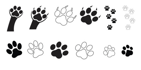Fototapeta premium cat paws silhouette icon set on a white background