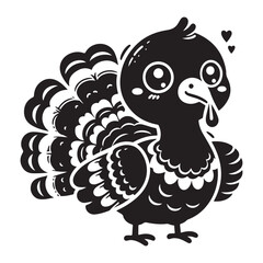 Silhouette Turkey Kids black vector illustration style white background