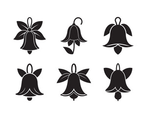 Bluebell flower silhouette black icon set vector illustration