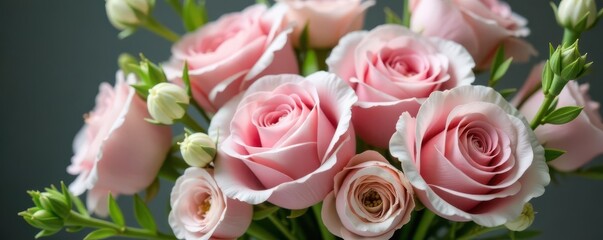 Delicate pink roses, ranunculus, and spring greenery in a bridal bouquet , hydrangea, pastel