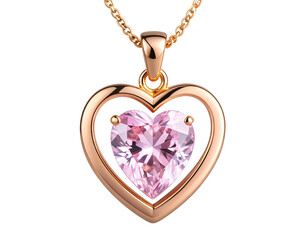  “Heart-Shaped Rose Gold Pendant with Pink Gemstone Accent, PNG”.