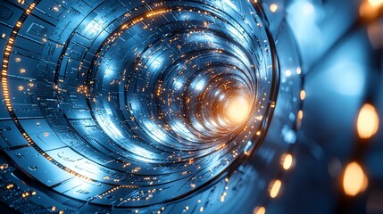 Futuristic tunnel, swirling, technological