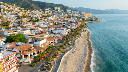 Aerial view of the pride parade at the malecon in puerto vallarta, mexico