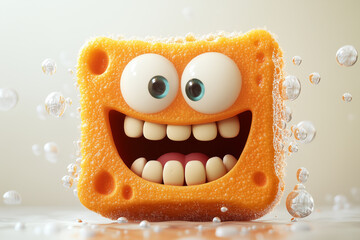 Happy Halloween cartoon monster face illustration with a funny smile and big teeth vector art design