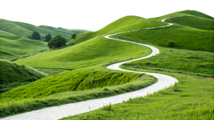 Green hills winding road.