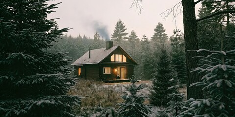 Cabin in Winter Woods