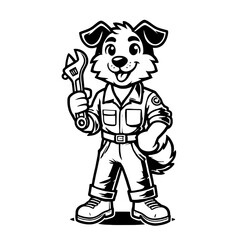 Cartoon Dog Mechanic Mascot Holding Wrench Vector Illustration
