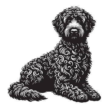 Hand Drowning Goldendoodle Dog  Silhouette Set Black Vector Illustration Style
