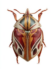Close-up of a vibrant, intricately patterned beetle, showcasing its striking colors and unique design.