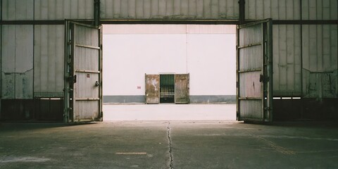 Obraz premium Open Industrial Doors, Interior View