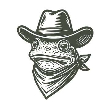 Vector Illustration of a Cowboy Frog Wearing a Hat and Bandana
