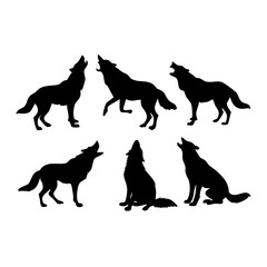 Silhouettes of Howling and Standing Wolves in Various Poses – Vector Wolf Graphics for Wildlife Art, Outdoor Decor, Nature Illustrations, Tribal Designs, and Animal Lover Projects