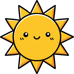 Kawaii sun clipart in flat vector with cute expression