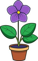 Single african violet flower clipart in vibrant color style