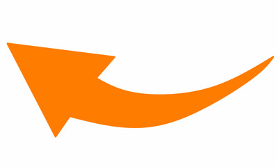 Bright orange curved arrow pointing left on a clean white background. Symbolizes return, reply, direction, or navigation. icons, infographics, websites, and user interface design.