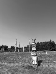 Namgis First Nation Totem poles, Namgis Burial Grounds, the Village of Alert Bay, Cormorant Island, British Columbia. Canada
