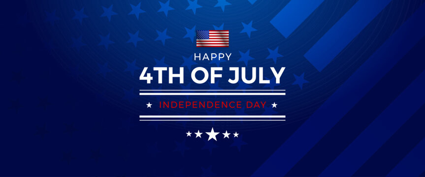 Happy 4th of July background for email header banner - in dark blue with stars, American flag, and clean typography. Perfect for Independence Day newsletters, holiday marketing, promotions, e-commerce