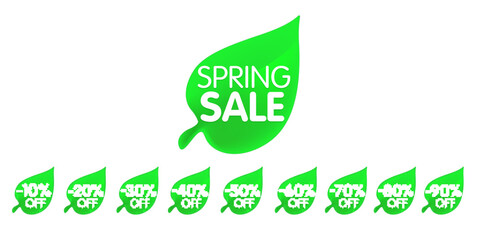 Special offer sale green tag isolated vector illustration. Spring sale label set.