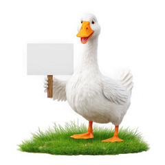 Obraz premium Cartoon goose holding blank sign isolated on transparent background