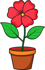 Tropical hibiscus clipart with green stem and vivid colors