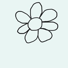 The image shows a simple, black and white outline drawing of a flower
