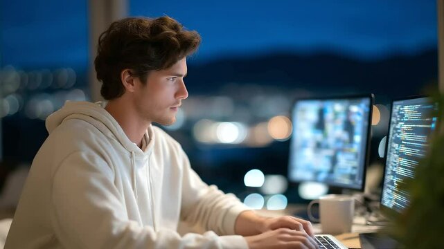 Bioinformatician Coding an Algorithm in Modern Office Setting