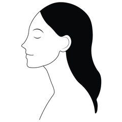 A black silhouette of a woman's head in profile with beautiful flowing hair, a fashion icon illustration