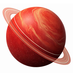 Vivid Red Planet with Ring System on Transparent Background for Space and Science Applications