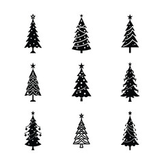 Obraz premium Christmas Tree Silhouette Set on White Background.