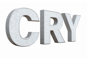Three Dimensional Stone Text Cry Expressing Emotions with Transparent Background