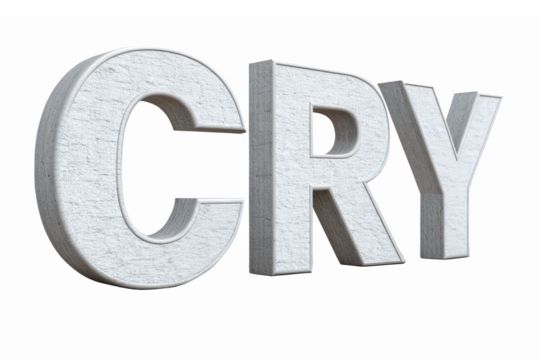 Three Dimensional Stone Text Cry Expressing Emotions with Transparent Background